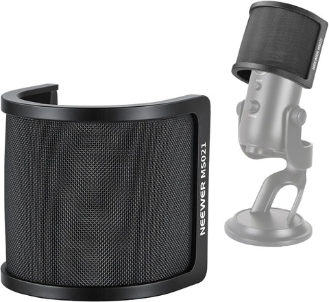 Neewer Professional Microphone Pop Filter Shield Compatible with Blue Yeti and Any Other Microphone, Dual Layered Wind Pop Screen With A Flexible 360 Degree Gooseneck Clip Stabilizing Arm