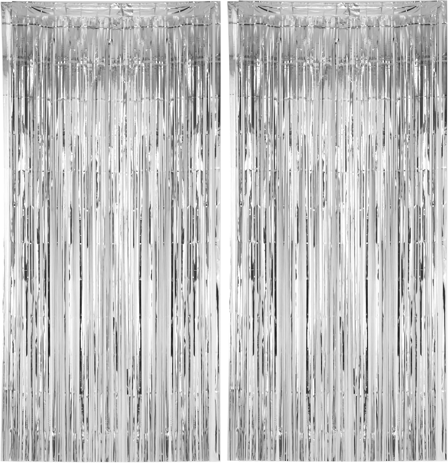 Voircoloria 2 Pack Silver Foil Fringe Backdrop Curtains, 3.3x8.2 Ft