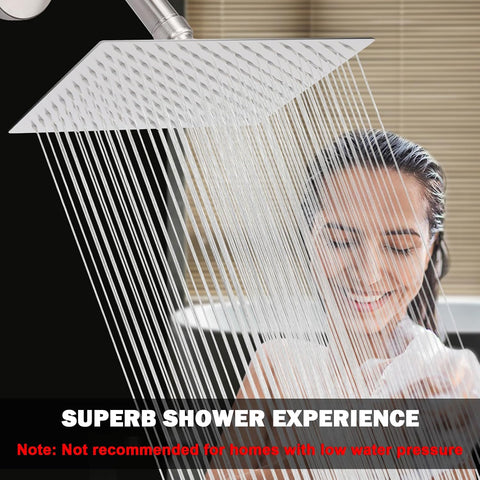 NearMoon Rain Shower Head, High Flow Stainless Steel Rainfall Shower, High Pressure Design, Awesome Shower Experience Even At Low Water Flow (12 Inch Rectangle, Brushed Nickel)