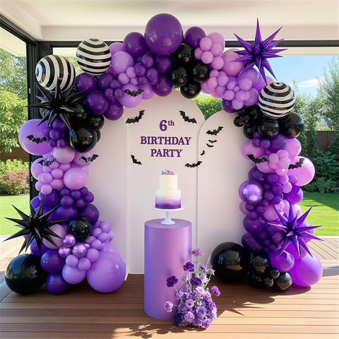 Isndare Purple Black Balloons, 12 Inch Dark Purple Light Balloons with Metallic Purple Confetti Latex Balloon Set for Girls Women Halloween Birthday Bridal Shower Wedding Party Decorations Is-02