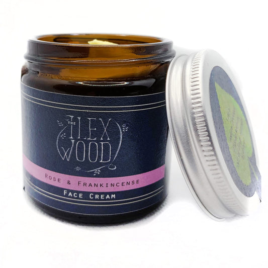 The Ilex Wood - Rose and Frankincense Face Cream - 100% Natural Handcrafted, Vegan, Moisturising, Anti Ageing, Wrinkle and Line Reducing Ingredients, Cruelty Free, Palm Oil Free, Plastic Free - 60ml