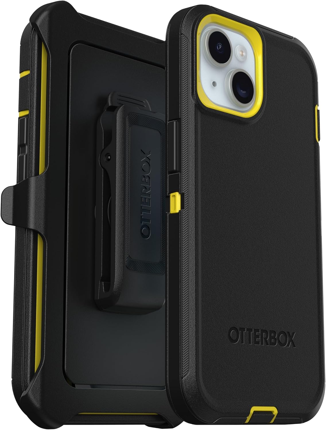 OtterBox iPhone 15, iPhone 14, & iPhone 13 (Only) - Defender Series Screenless Case - Night (Black & Yellow) - Rugged & Durable - with Port Protection - Holster Clip Includes