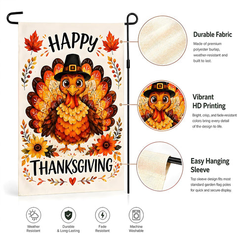 Thanksgiving Decorations - Happy Thanksgiving Garden Flag for Fall Decor