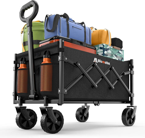 Blomoba Folding Wagon Cart with Wheels, 220lbs Utility Wagon Cart, Black