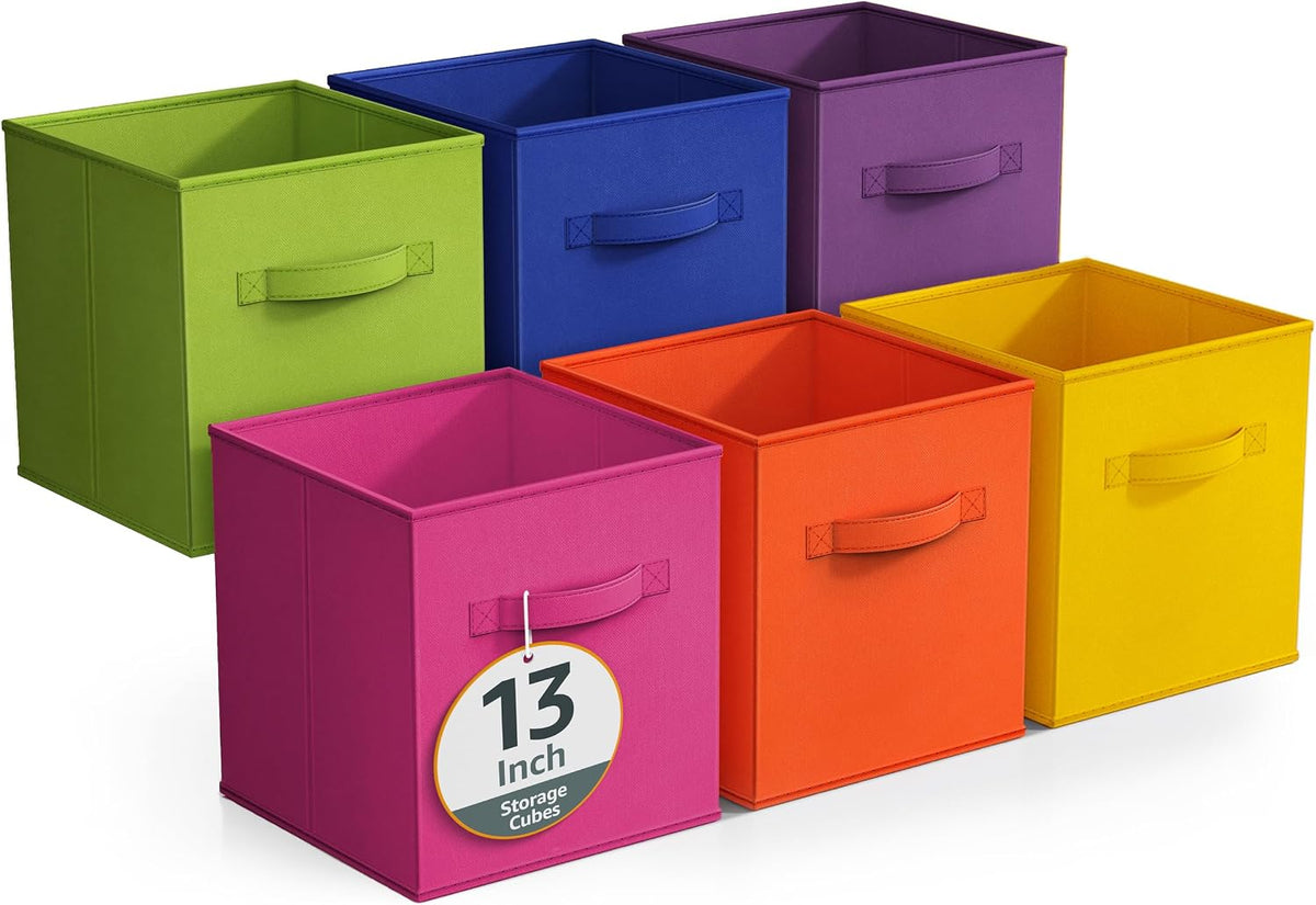 Sorbus 6-Pack Fabric Storage Cubes (13 Inch, Bright Rainbow)