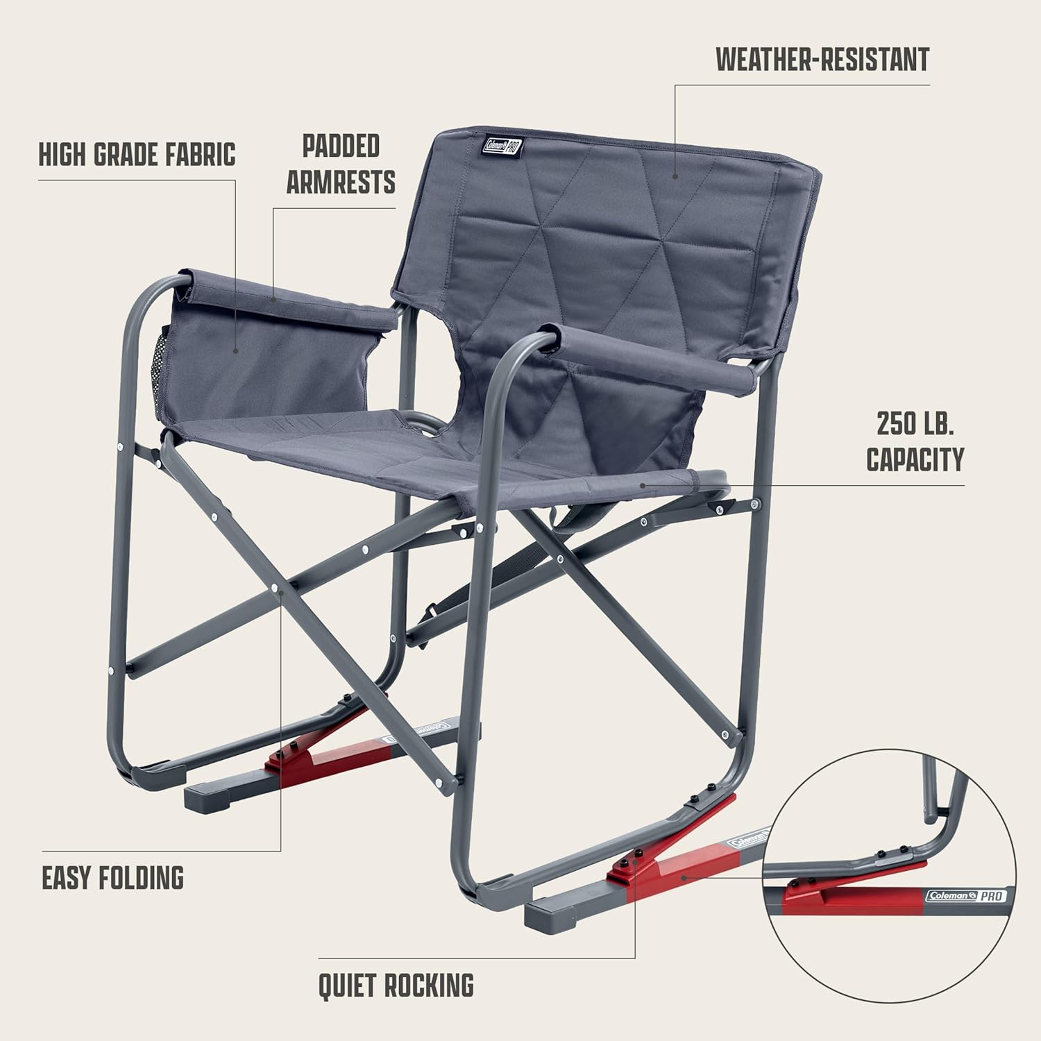 Coleman Pro Rocker Chair, Easy & Fast Folding, Up to 250lb Capacity, Great for Camping, Easily Portable, Mussel