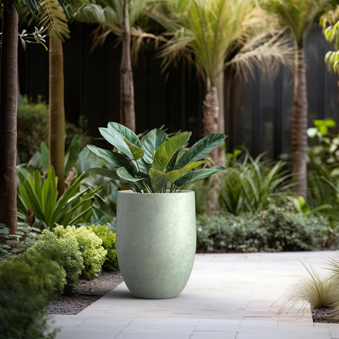 Kante Large Round Bullet Mint Green Concrete Planter 21.7" Tall, Outdoor