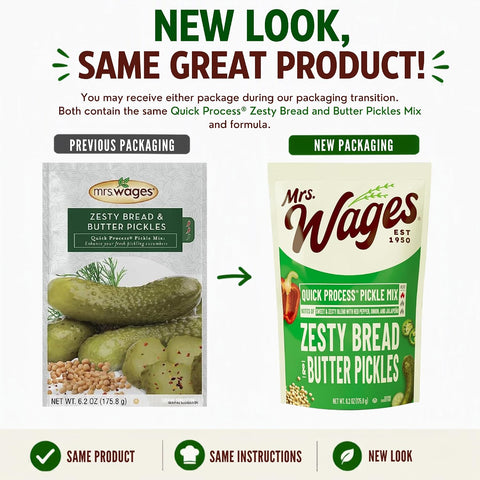 Mrs. Wages Zesty Bread and Butter Pickle Quick Process Mix, 12, 6oz packets