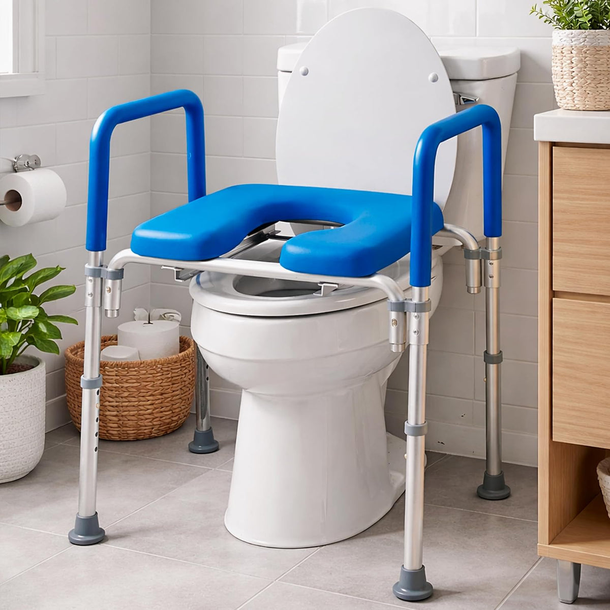 Ultimate Raised Toilet Seat with Handles, Padded, Armrests, Adjustable Height, Premium Elevated Toilet Seat for Elderly Bathroom Safety with Arms, Standard and Elongated Toilets