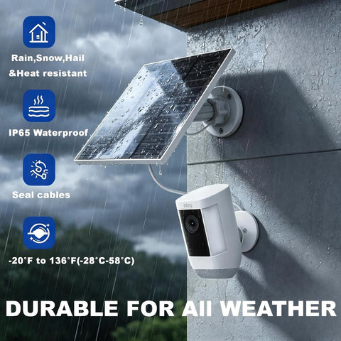 Solar Panel for Ring Camera Outdoor (New Gen-Works Even on Cloudy/Rain) 5w 5V Solar Panel Charger with USB-C&DC for Spotlight Cam Plus&Stick Up Cam Pro.IP65 Waterproof 360°Adjustable 10FT Cable