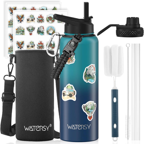 40oz Insulated Water Bottle (Cold for 48 Hrs),BPA Free&Leak Proof,Stainless Steel Water Flask,Water Jug with Straw Spout Lids for Gym,Hiking,Travel,Gradient Blue