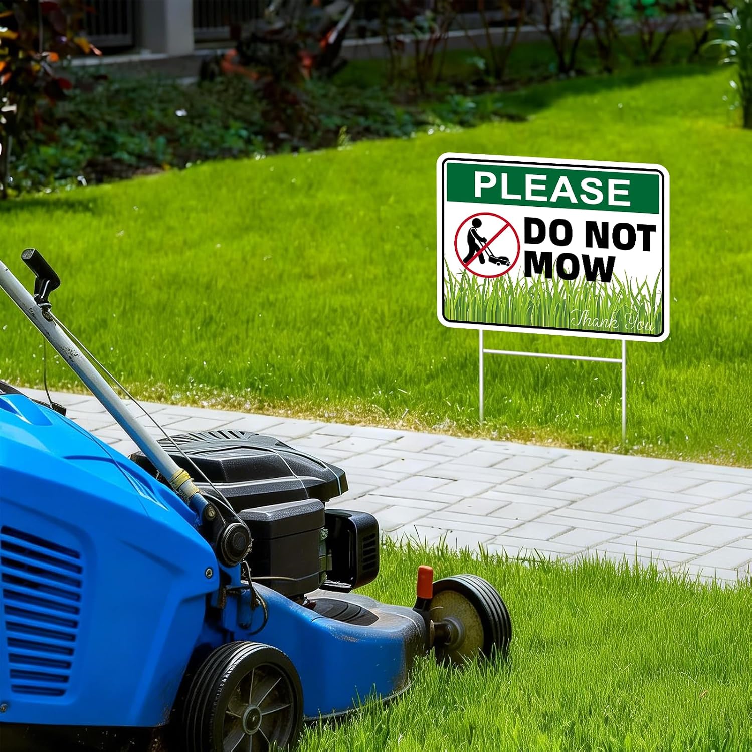 Please Do Not Mow Sign, Do Not Mow Lawn Signs 2 Pack 13"x10" Double-Sided Signs, Corrugated Plastic, H-Stake Metal Stakes, Do Not Mow Sign for Yard and Outdoor Courtyard, Land, and Garden, Lawn