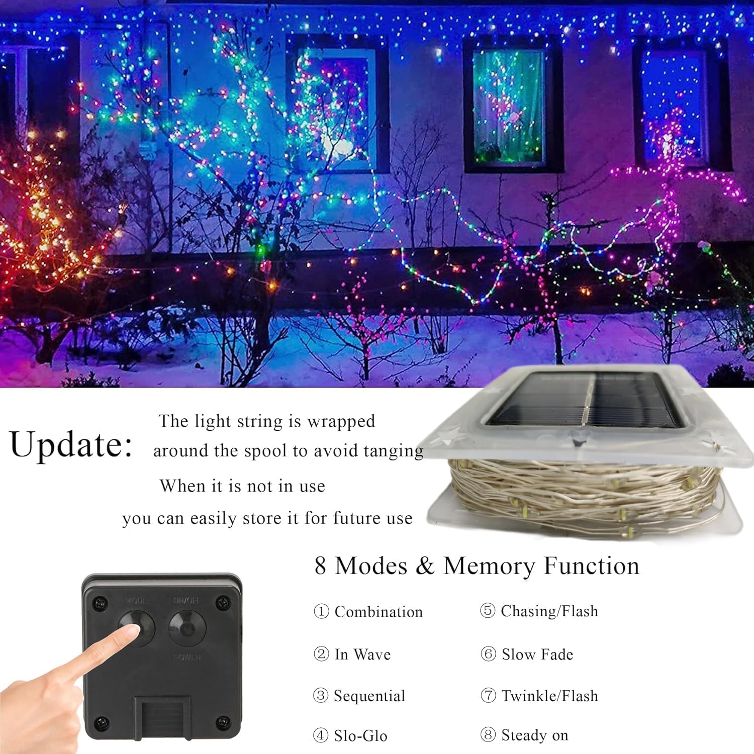 Lomotech Solar Fairy Lights Outdoor, 2 Pack Total 66ft 200 LED,Multicolor