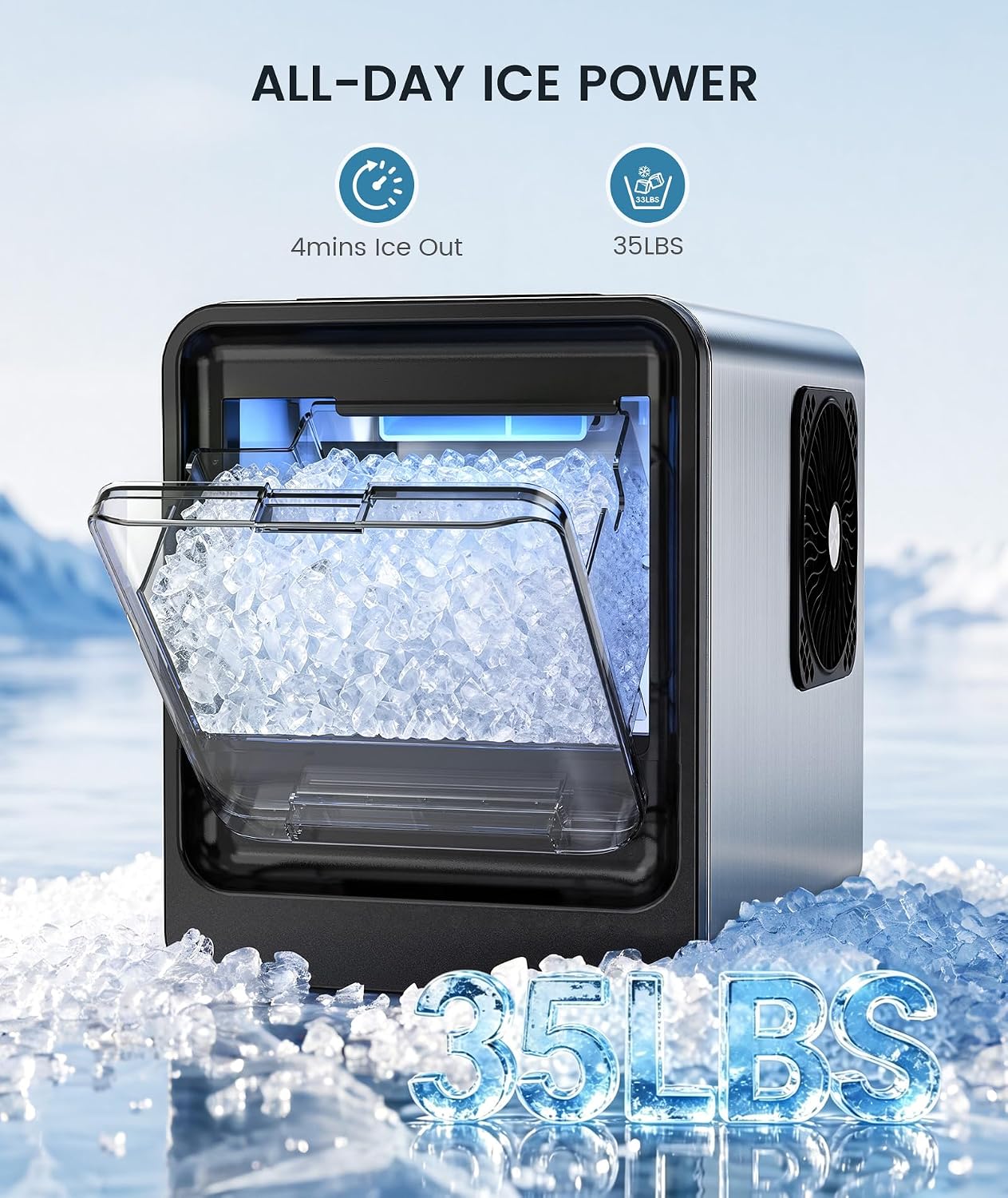 Electactic Nugget Ice Maker Countertop, Ready in 4 Mins, 35Lbs/24H