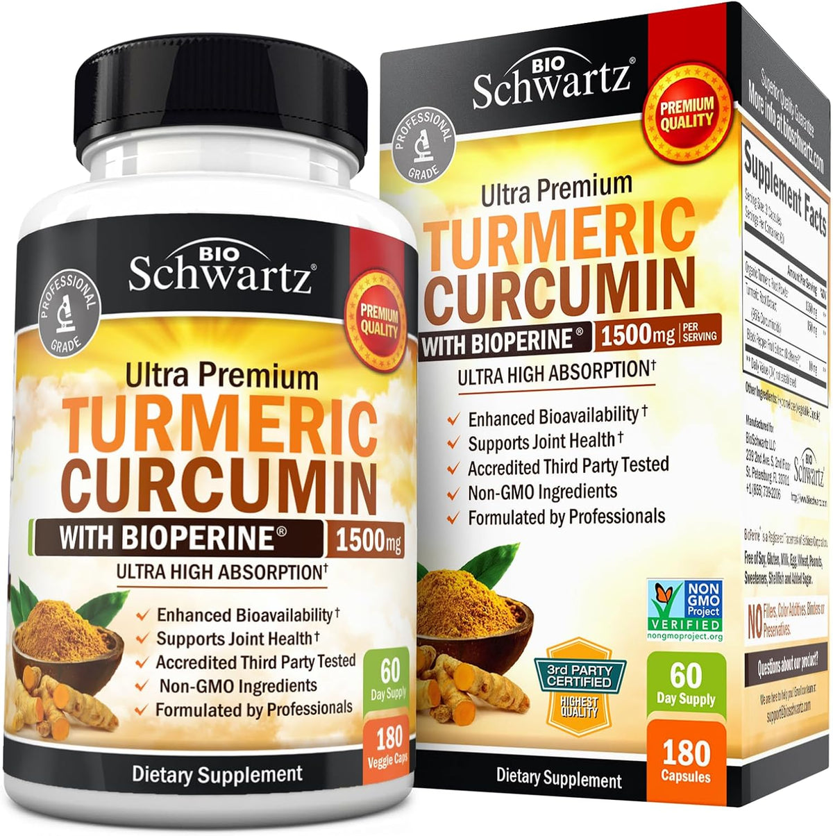 Turmeric Curcumin with Black Pepper Extract 1500mg - 180 Capsules