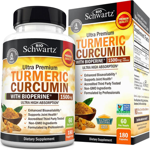 Turmeric Curcumin with Black Pepper Extract 1500mg - 180 Capsules
