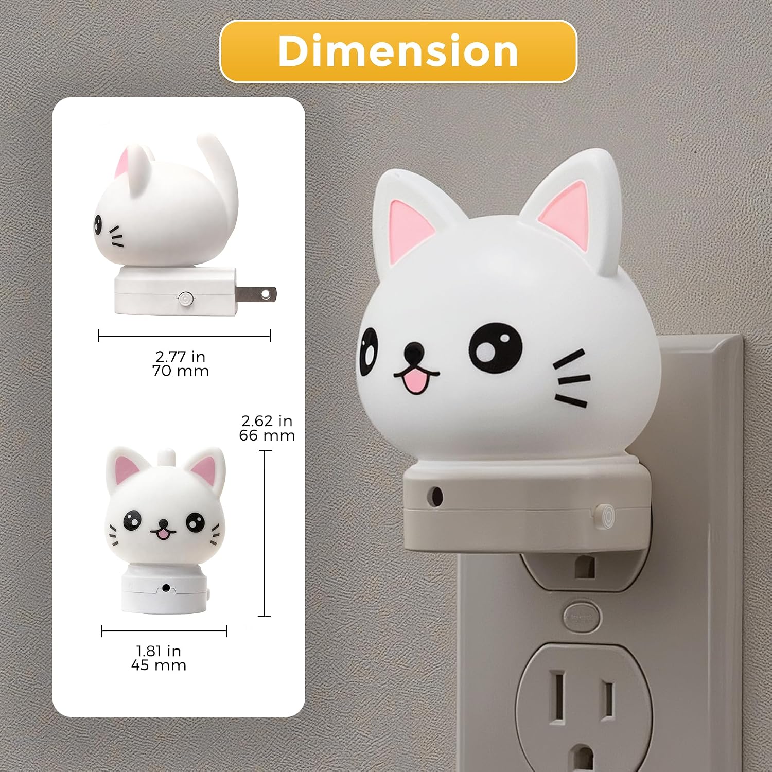 L LOHAS LED Plug in Night Light for Kids, 3D Cute Cat Night Lights
