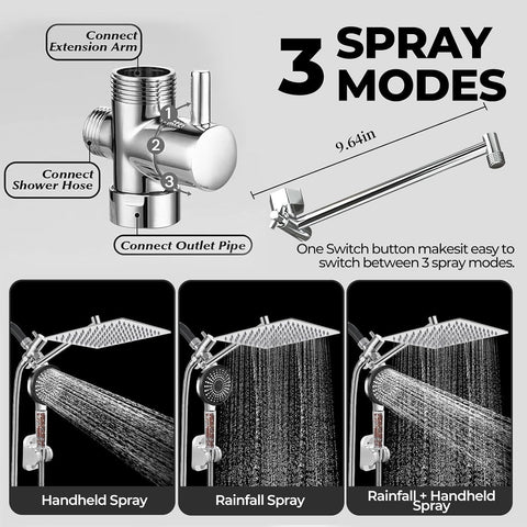 Filtered Shower Head,8 Inch Rain Shower Head with Handheld Spray Combo, Adjustable High Pressure Rainfall Shower Head, Dual Showerhead Set with Extension Arm and 60 Inch Long Shower Hose(Silver)