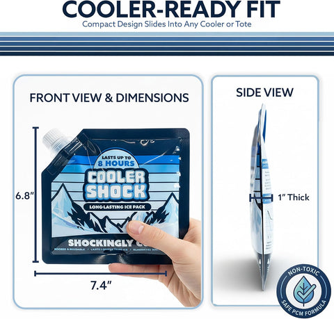 Cooler Shock Reusable Ice Packs for Cooler - Long Lasting Cold Freezer Packs for Coolers and Lunch Boxes - Cooler Ice Packs for Camping Gear, Fishing, Road Trips, Beach Must Haves