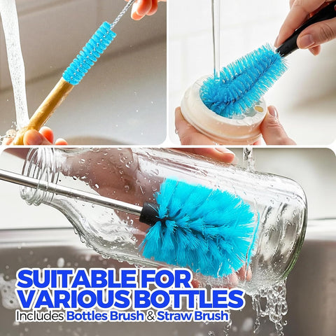 Holikme 4 Pack Bottle Brush 14.5" Long Handle Stainless Steel Brush,Blue