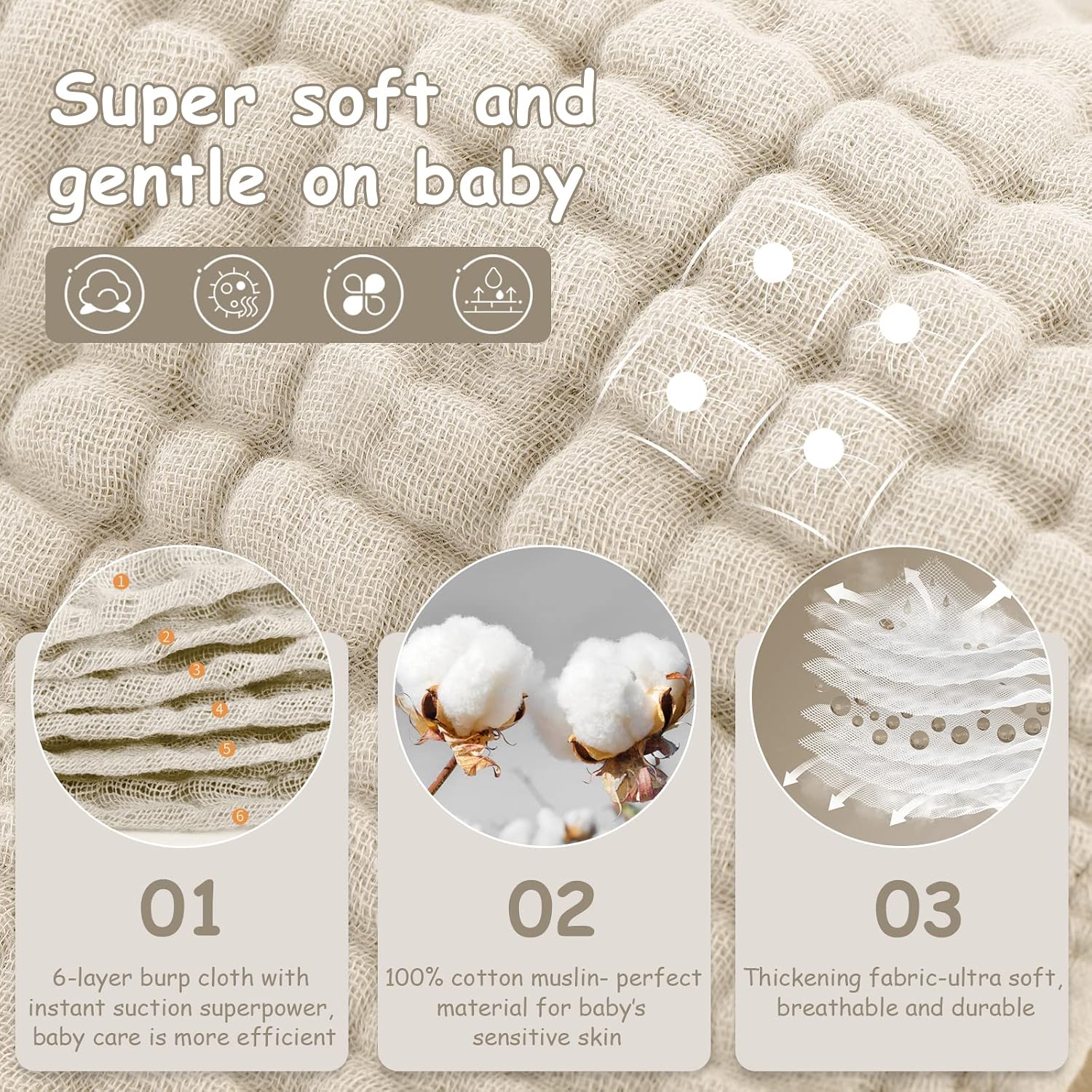 Looxii Muslin Baby Burp Cloths, Absorbent Brup Rags 6 Pack Set for Baby