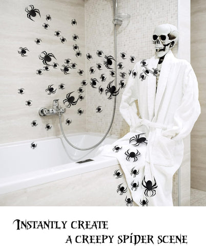 Coogam 60 PCS Halloween 3D Spiders Decoration, Scary Realistic Black Spider Sticker DIY Windows Wall Decal for Home Decor Bathroom Indoor Hallowmas Party Supplies