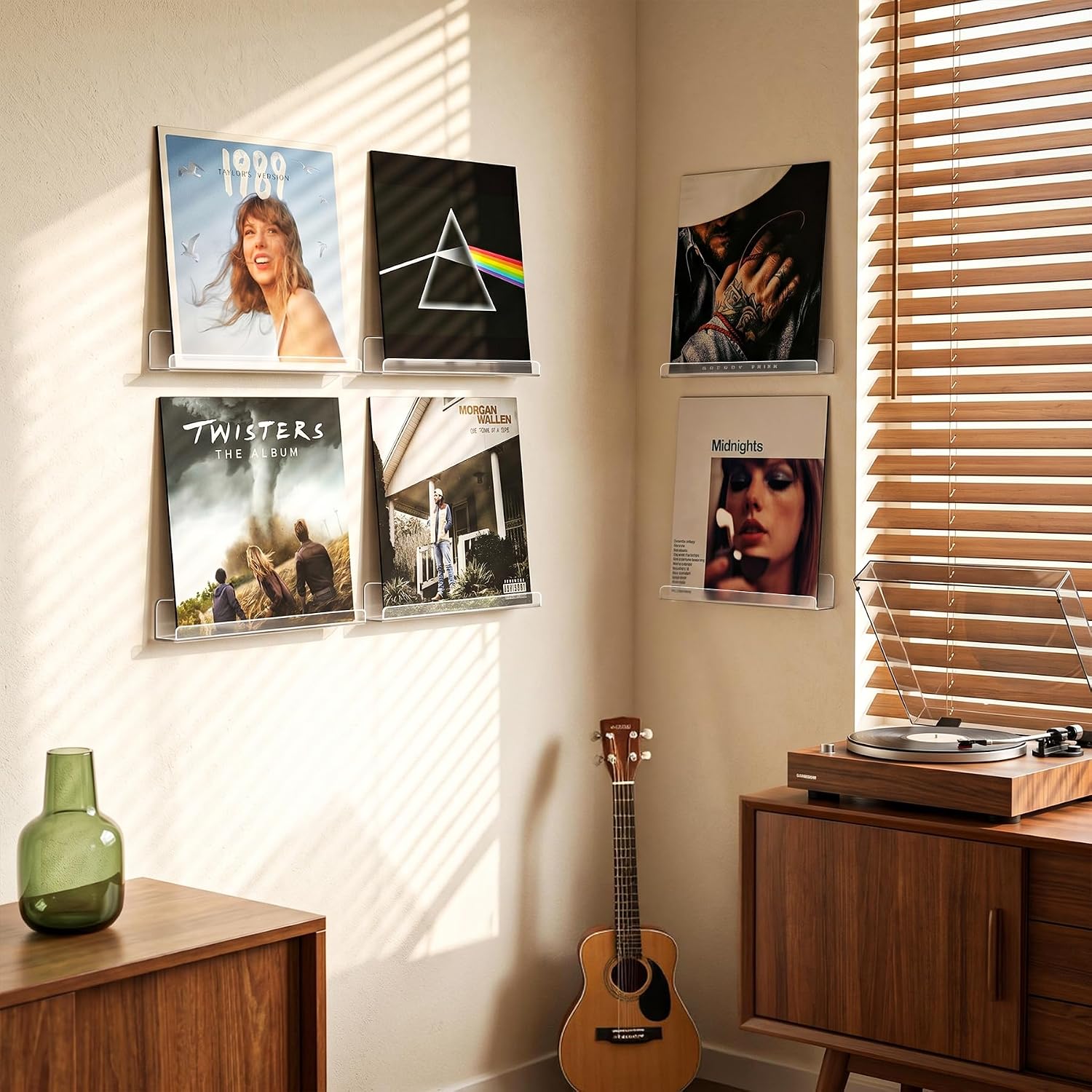 Laurensory Vinyl Record Wall Mount Shelves, 12 inch Vinyl Holder, 6 Pack