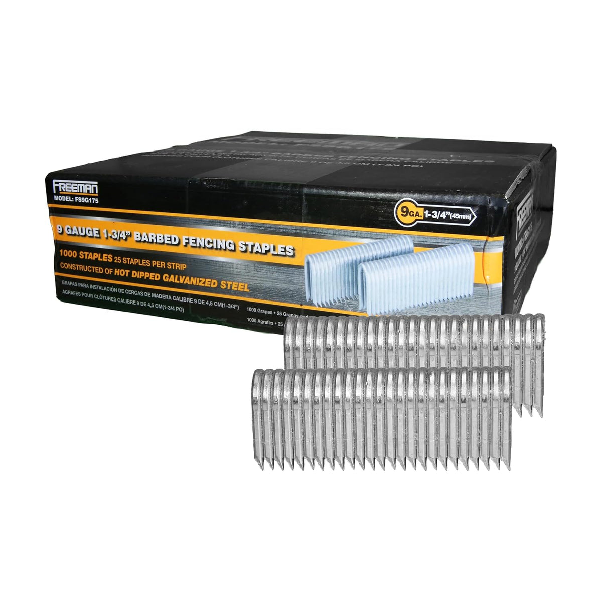 Freeman 9-Gauge Fencing Staples | 1-3/4" | Glue Collated | Galvanized Steel | 1000 Count | Indoor and Outdoor | Livestock Fences, Deer Prevention, Chain Link Fencing, and Farming | FS9G175