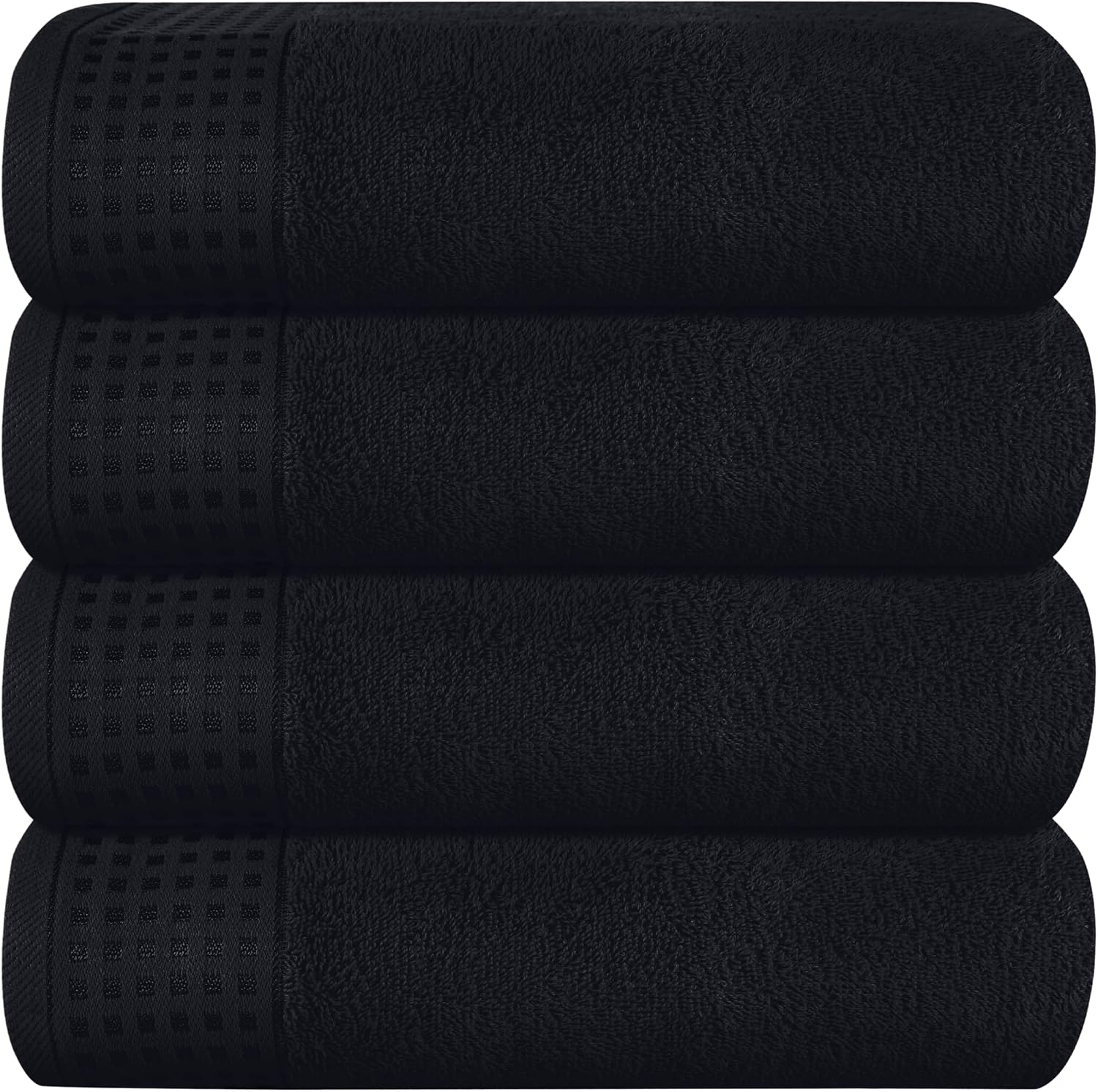 GLAMBURG Ultra Soft 4 Pack Oversized Bath Towel Set 27x54 inches, 100% Cotton Bath Towels, Highly Absorbant Compact Quickdry & Lightweight Towel, Ideal for Gym Travel Camp Pool - Black