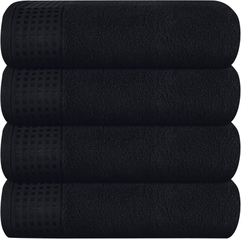 GLAMBURG Ultra Soft 4 Pack Oversized Bath Towel Set 27x54 inches, 100% Cotton Bath Towels, Highly Absorbant Compact Quickdry & Lightweight Towel, Ideal for Gym Travel Camp Pool - Black