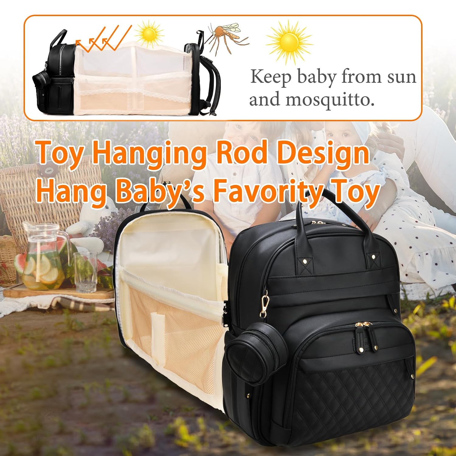 Astro alan Diaper Bag with Changing Station, Waterproof 3 in 1 Diaper Backpack with Foldable Changing Pad, Large Travel Backpack for Mom & Dad, Shower Gift for Baby Girl & Boy, Black