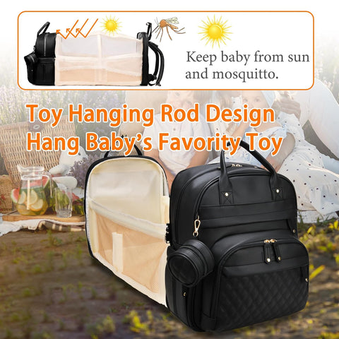 Astro alan Diaper Bag with Changing Station, Waterproof 3 in 1 Diaper Backpack with Foldable Changing Pad, Large Travel Backpack for Mom & Dad, Shower Gift for Baby Girl & Boy, Black