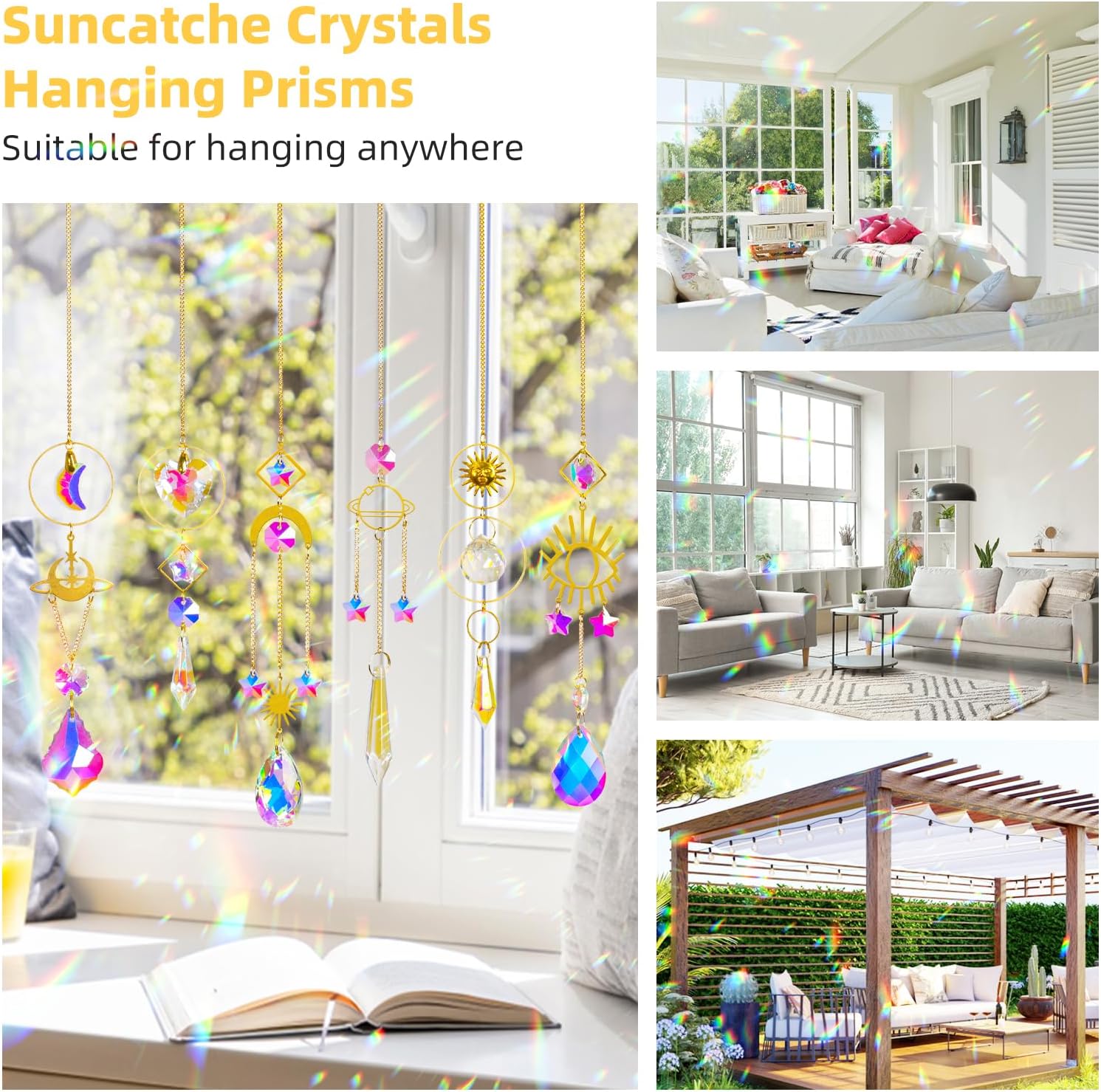 Sun Catchers 6Pieces Colorful Crystals Suncatcher with Chain Pendant