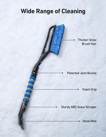 AstroAI 27"Snow Brush and Ice Scrapers for Car Windshield, Detachable Snow Scrapers with Ergonomic Foam Grip for Cars, Trucks, SUVs (Heavy Duty ABS, PVC Brush, Blue)