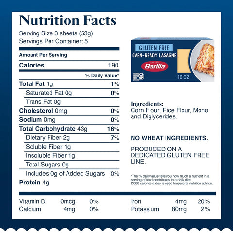 Barilla Gluten Free Oven Ready Lasagne, Non-GMO, 10oz. (12PK)