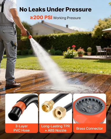 VEVOR Retractable Garden Hose Reel, 1/2 in x 130 ft, Wall Mounted Hose Reel with 9-Function Sprayer Nozzle and 180° Swivel Bracket, Any Length Lock, Automatic Slow Rewind System, for Garden Watering