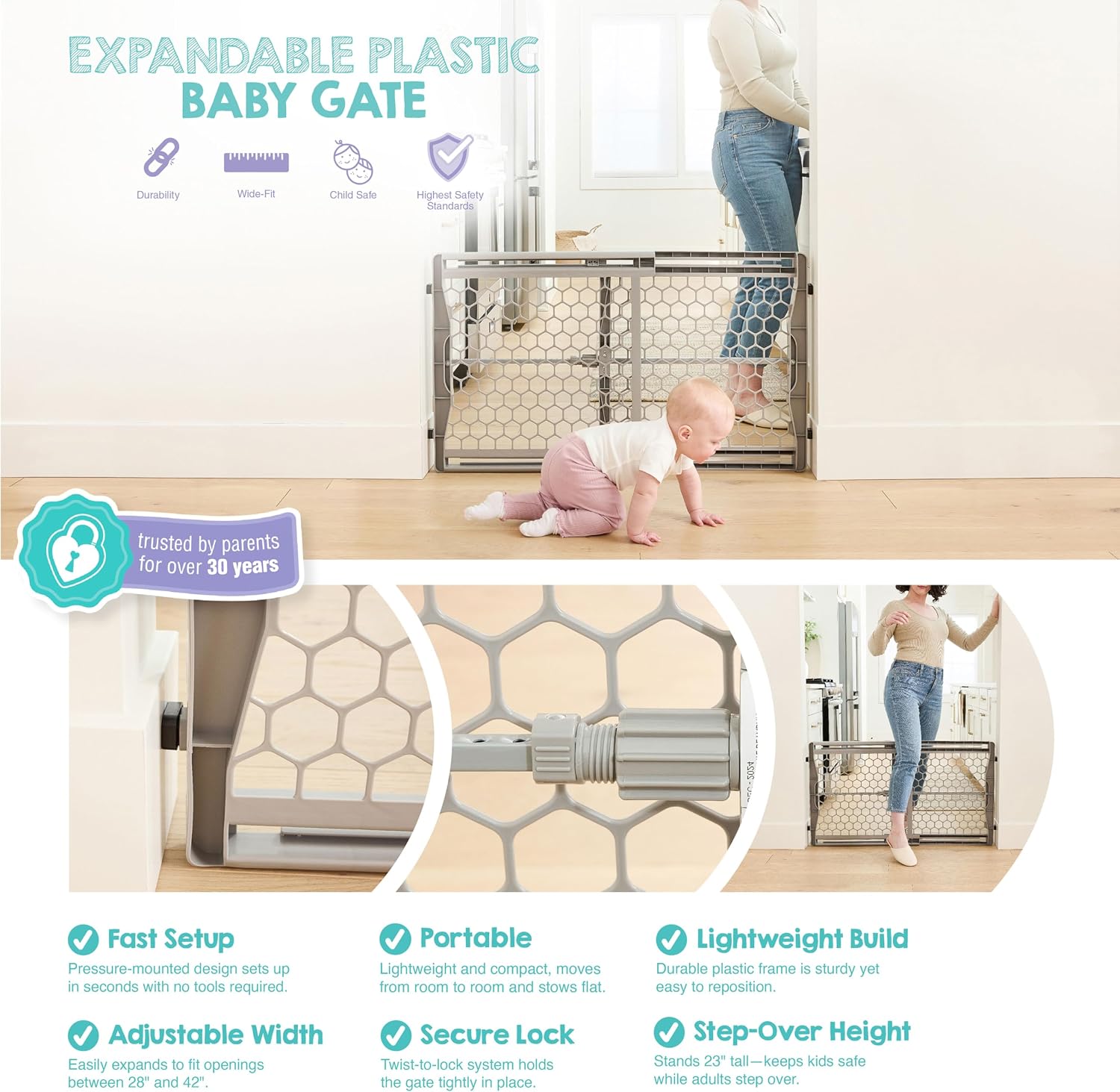Regalo Safety 28"-42" Extra Wide Baby Gate, Bottom of Stairs & Doorways