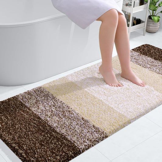 OLANLY Bathroom Rug Mat 59x35, Extra Soft and Absorbent Microfiber Bath Rugs, Non-Slip Plush Shaggy Bath Carpet, Machine Wash Dry, Bath Mats for Bathroom Floor, Tub and Shower, Brown