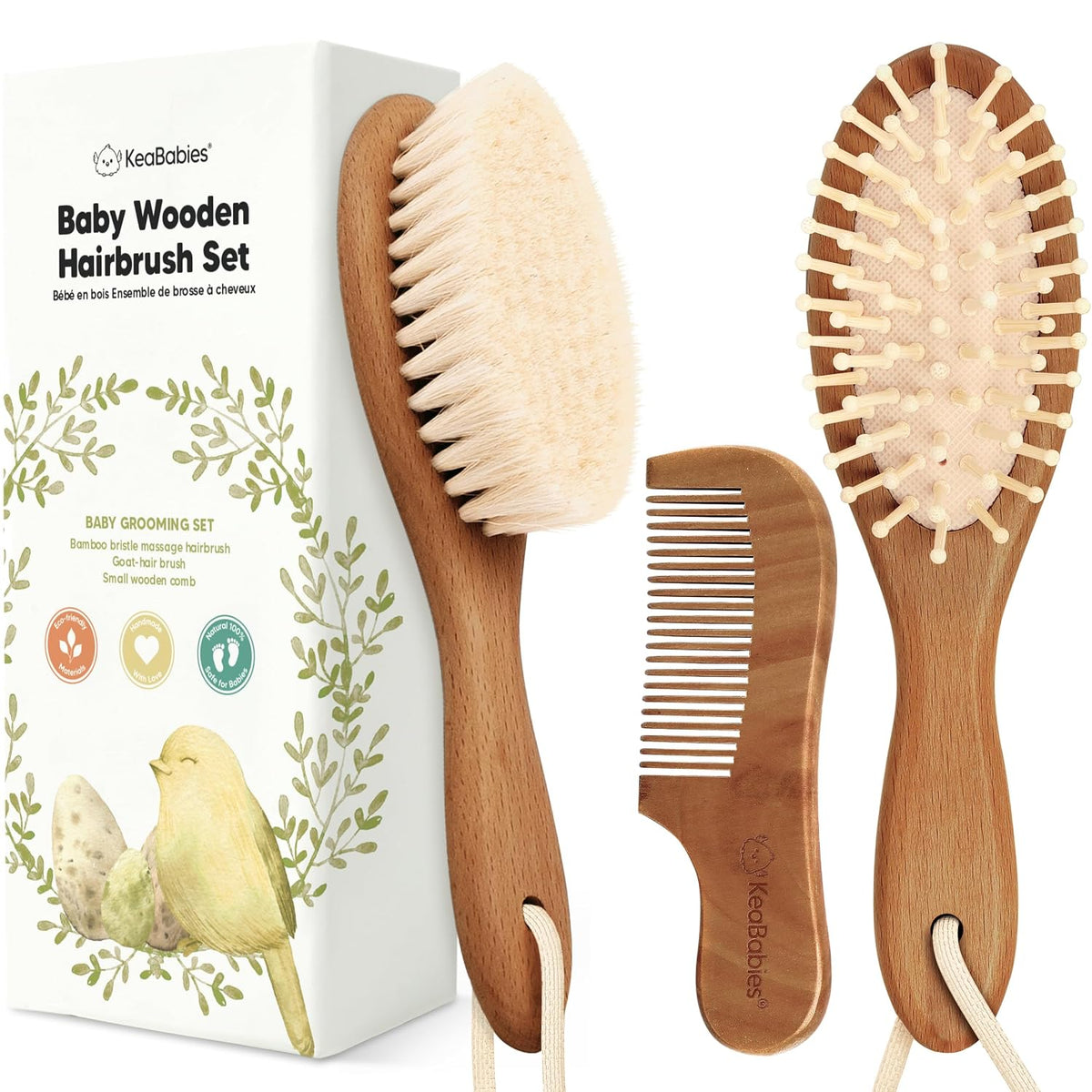 Wooden Baby Hair Brush Set for Newborns, Toddler Comb (Dark Walnut, Regular)