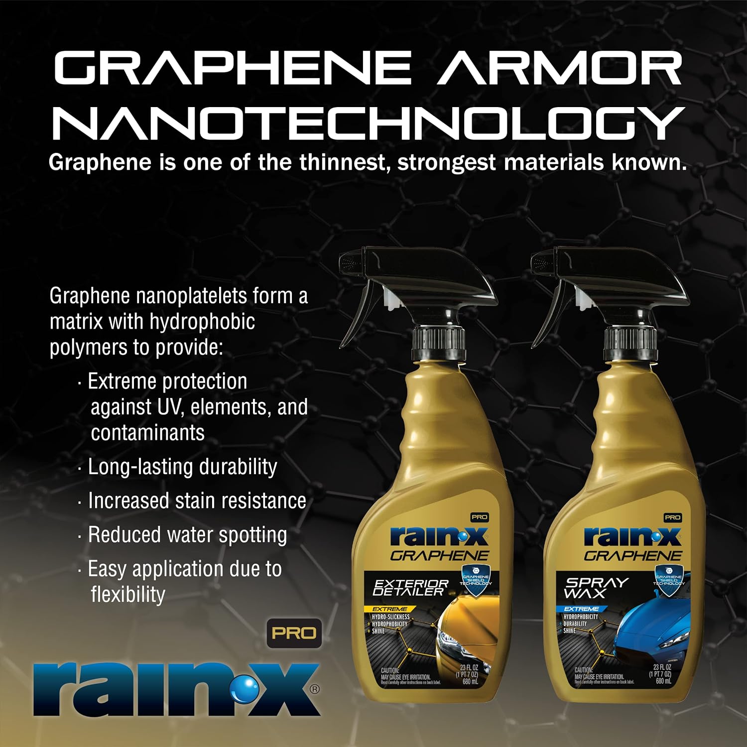 Rain-X PRO 620179 Graphene Exterior Detailer Spray, 16oz - Graphene Shield Technology Gently Removes Light Contaminants and Dirt, Enhances Gloss and Shine