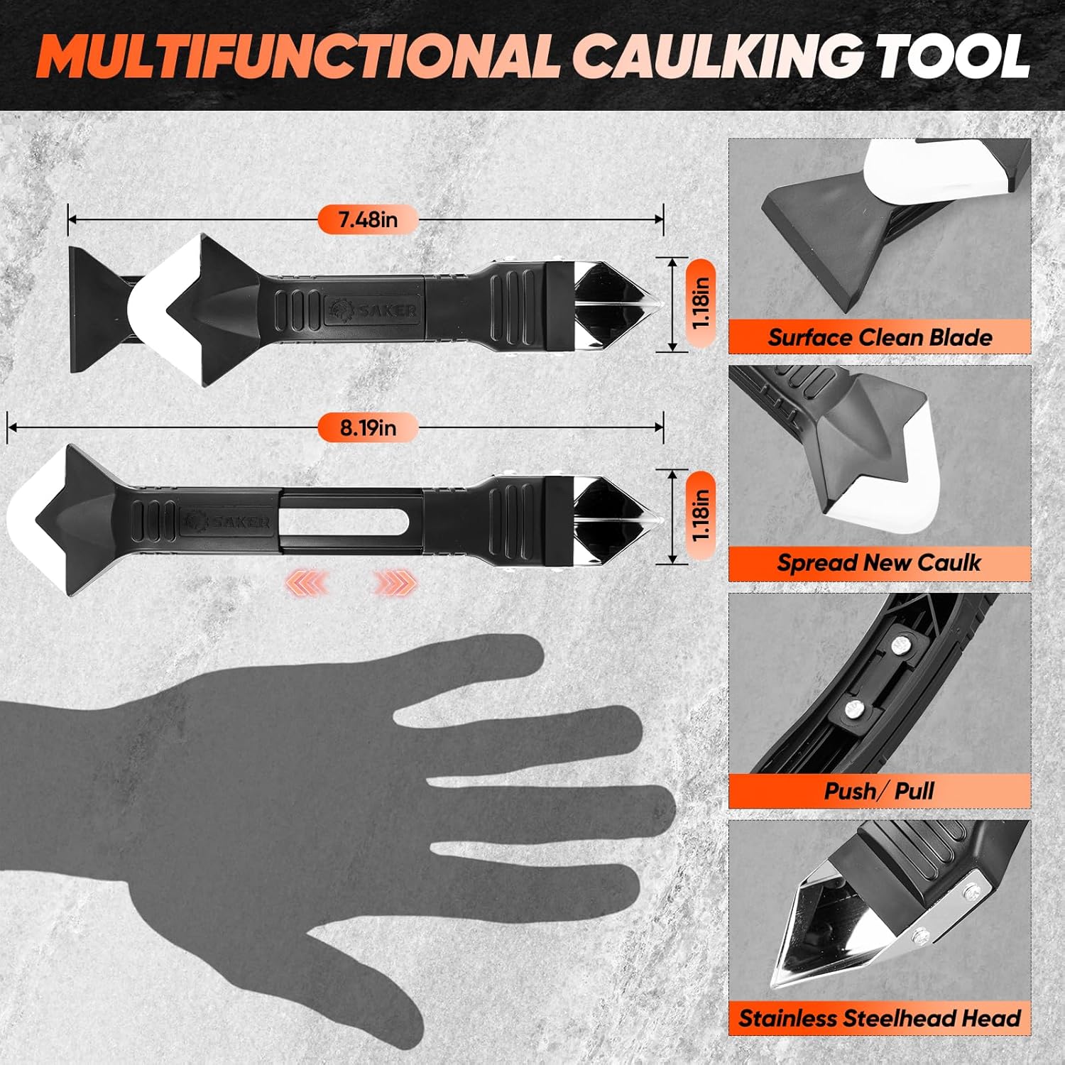 Saker Silicone Caulking Tool 3-in-1 Grout Removal Tool Classic Black