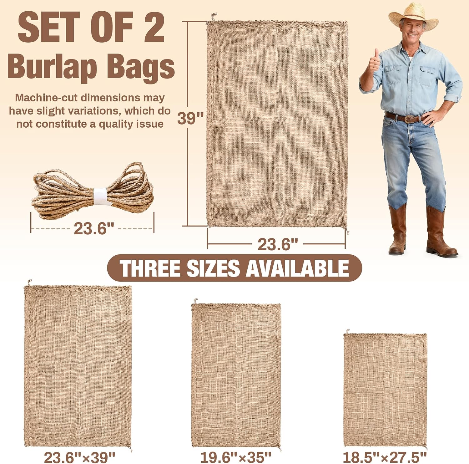 MAQIHAN Burlap Bags for Plants - 2 PCS Large Burlap Sack, 23.6 x 39 Inch
