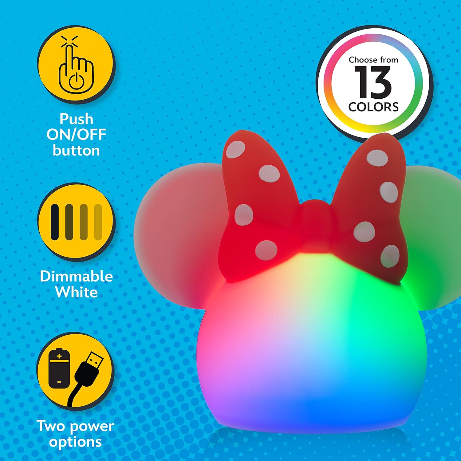 Disney Squish'ems Minnie Mouse Night Light for Kids, Soft Silicone