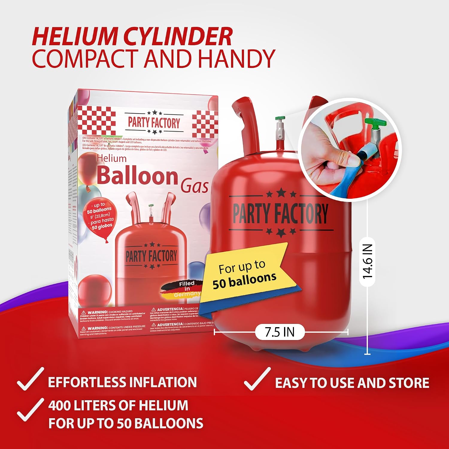 Party Factory Helium Tank for up to 50 Balloons 400L