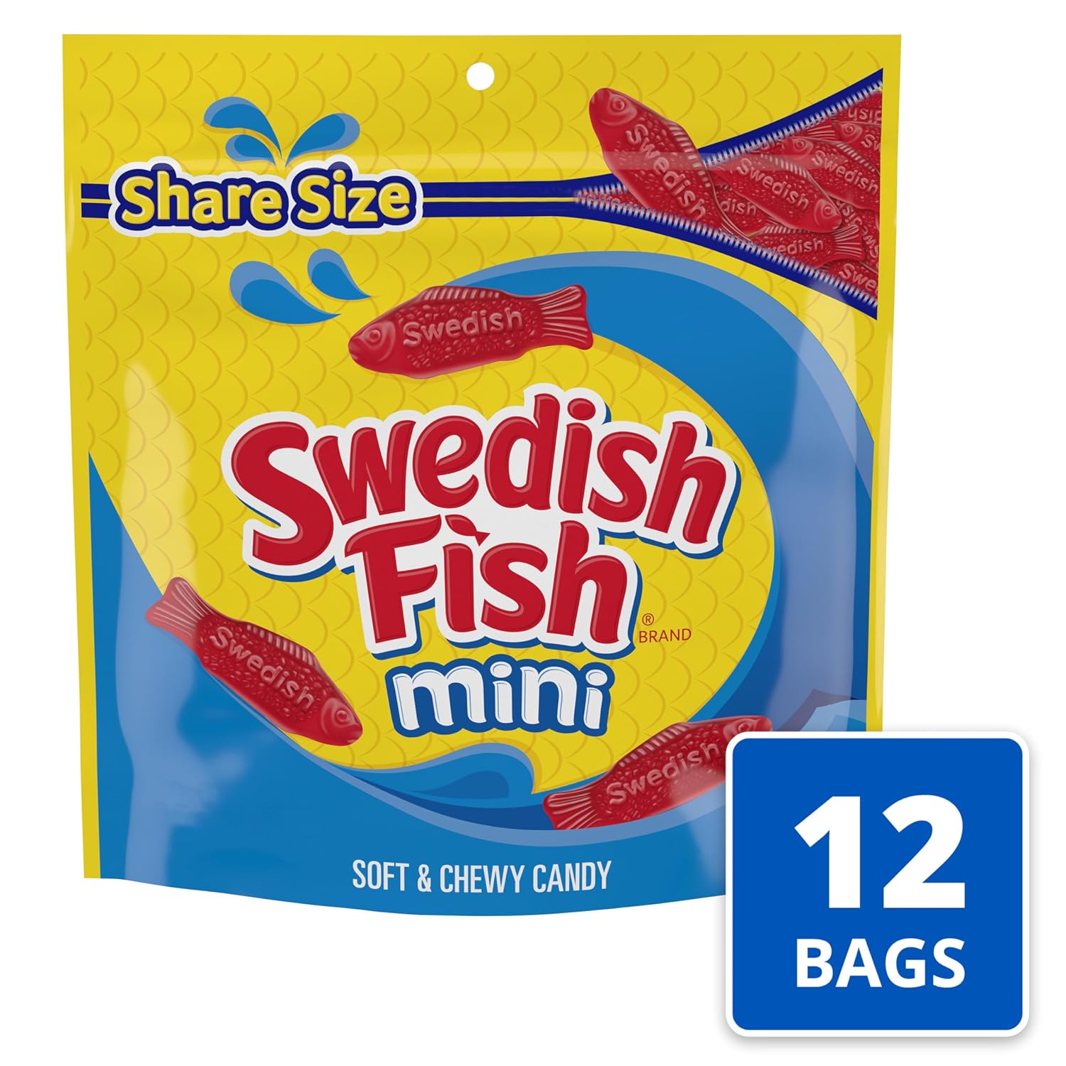 Swedish Fish Mini Soft and Chewy Candy, 12 oz Bags, 12 Count