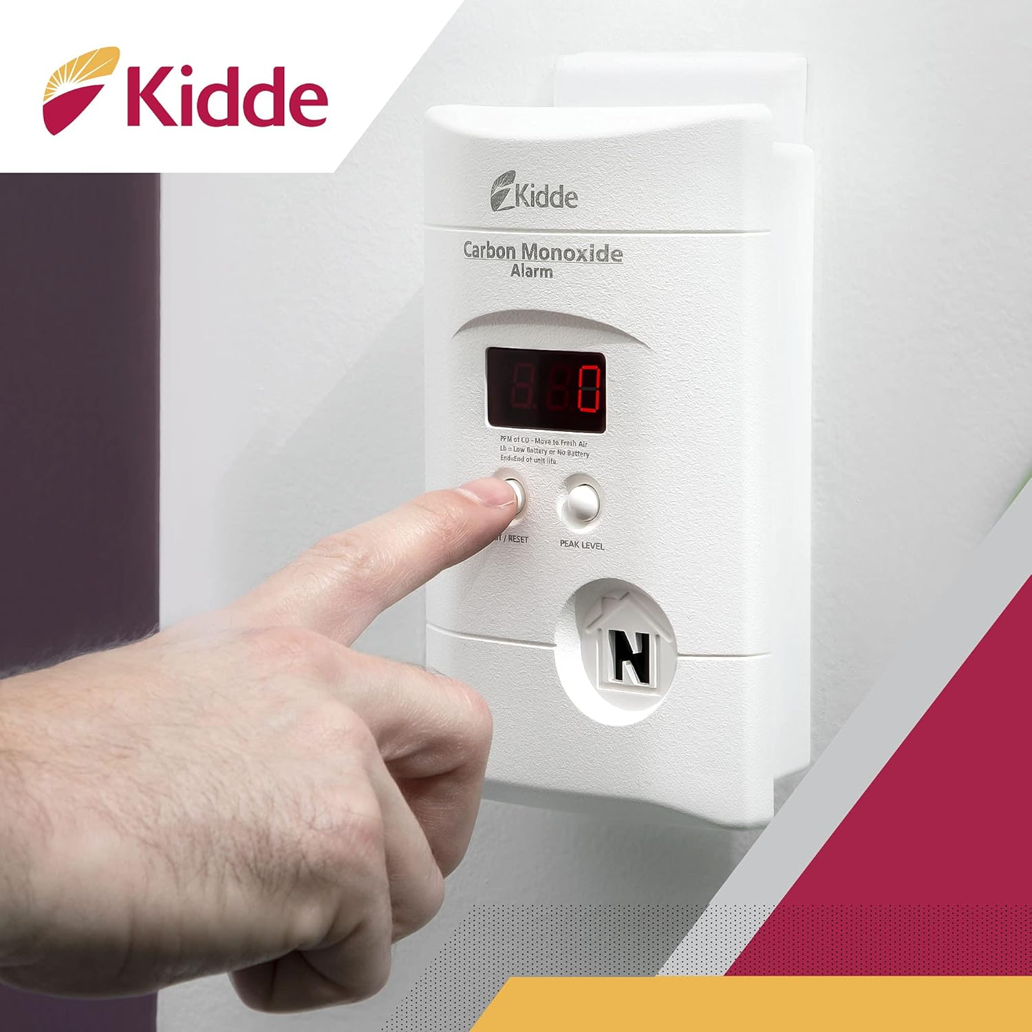 Kidde Carbon Monoxide Detector, Plug-In with 9V Battery Backup, Digital Display, 85 dB Alarm, LED Status Light Indicators, 3rd Edition
