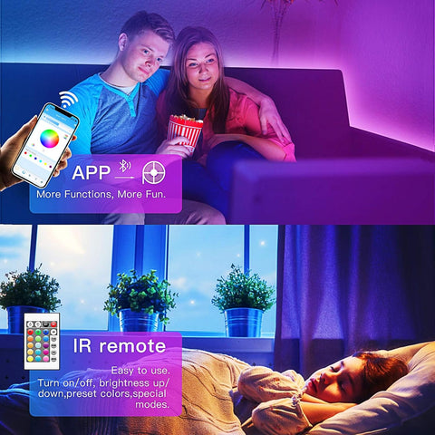 TJOY 50ft Bluetooth LED Strip Lights, Music Sync 5050 LED Light Strip RGB Color Changing LED Lights Strip with Phone Remote, LED Lights for Bedroom Kitchen TV Party TIKTOK DIY (APP+Remote +Mic)