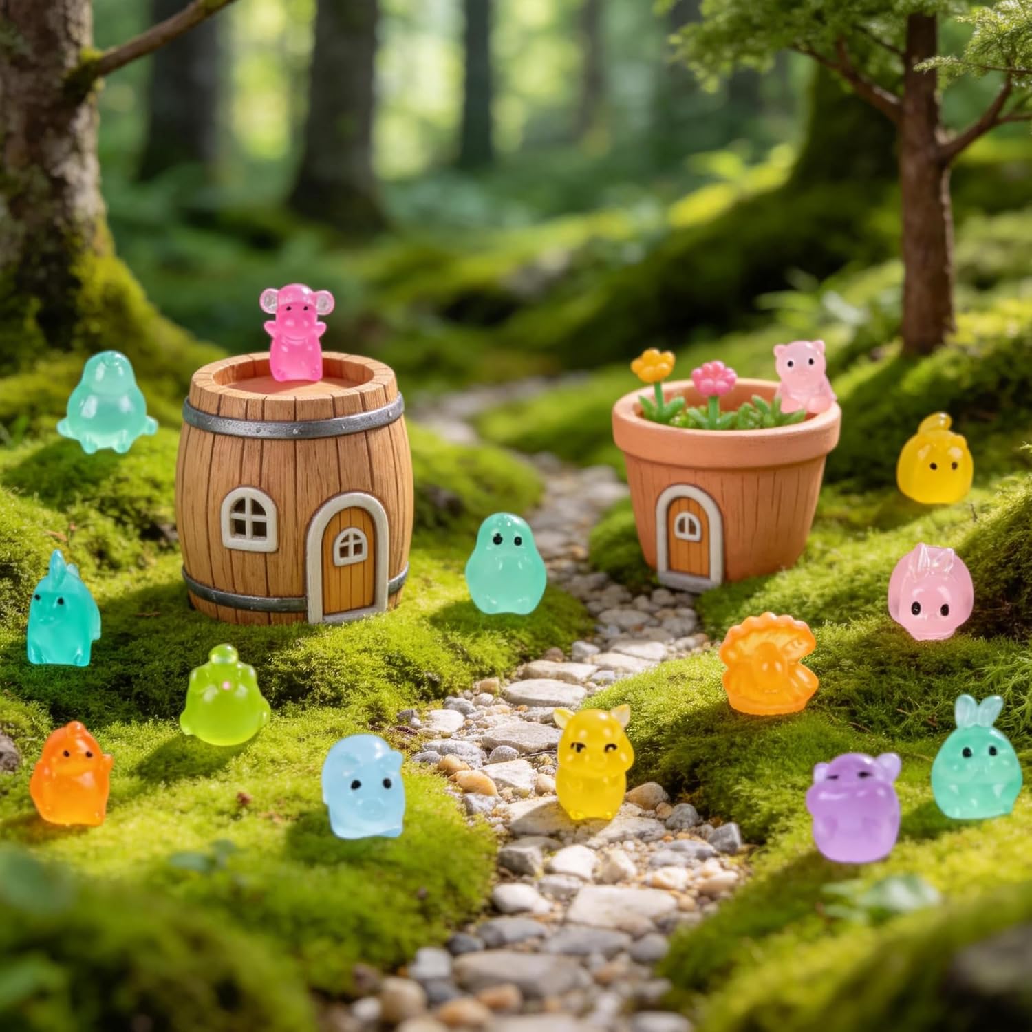 110 PCS Luminous Mini Resin Animal Figurines, Glow in the Dark Tiny Figures, 50+ Styles Miniature Blind Bags for Classroom, Fairy Garden, Aquarium, DIY Craft & Dollhouse Decor