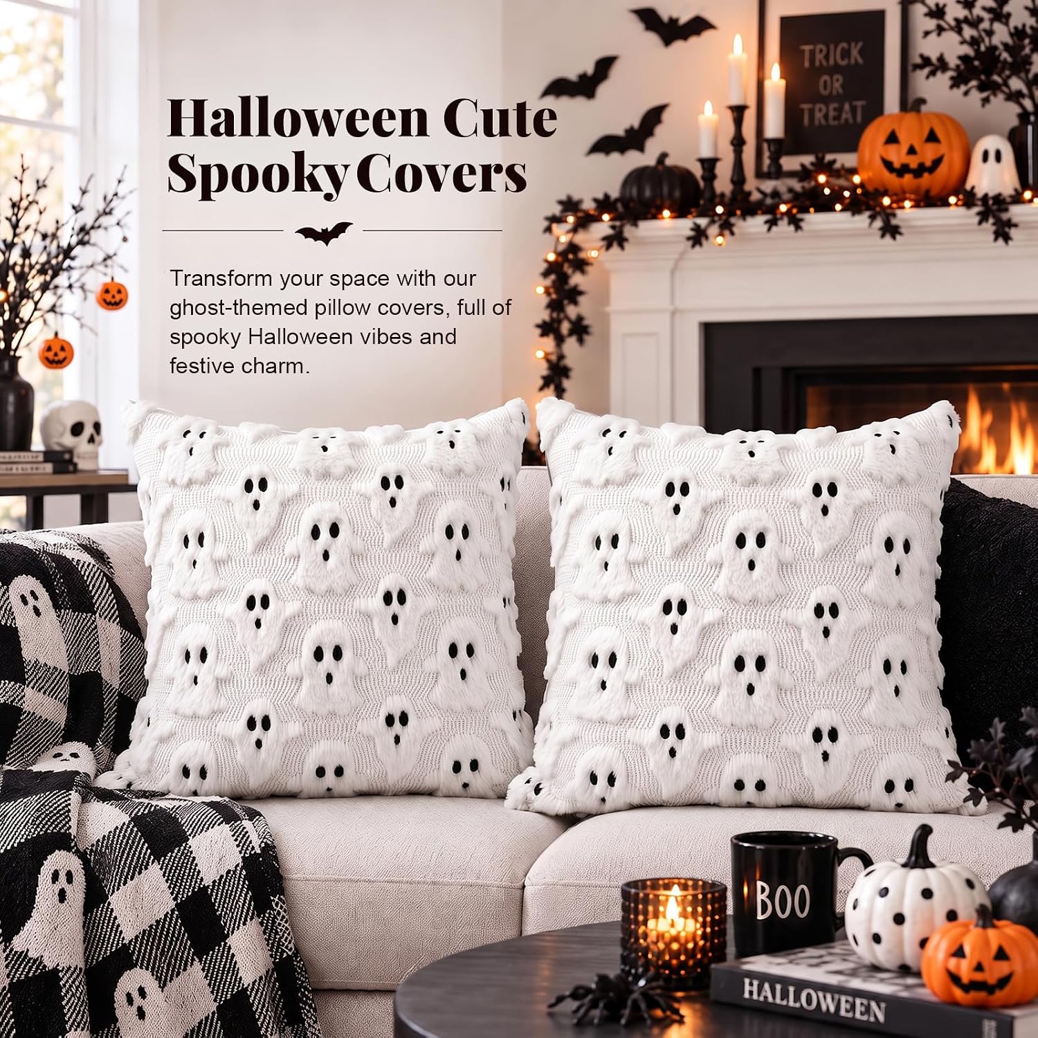 OLANRUN Halloween Pillow Covers 18x18 Set of 2, Halloween Decoration Indoor