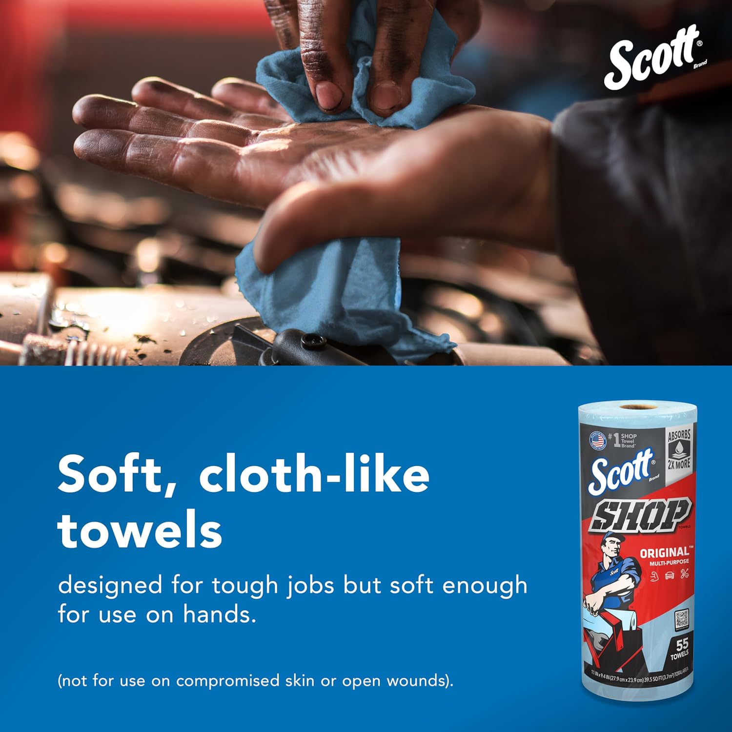 Scott Shop Towels Original, 55 Towels/Roll, 30 Rolls/Case
